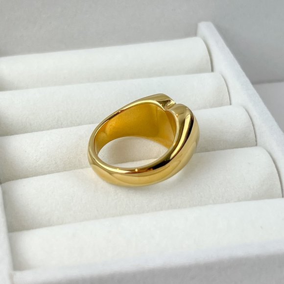 Gold Plated Chunky Heart Ring Statement Ring For Women Size 7 - Picture 8 of 11